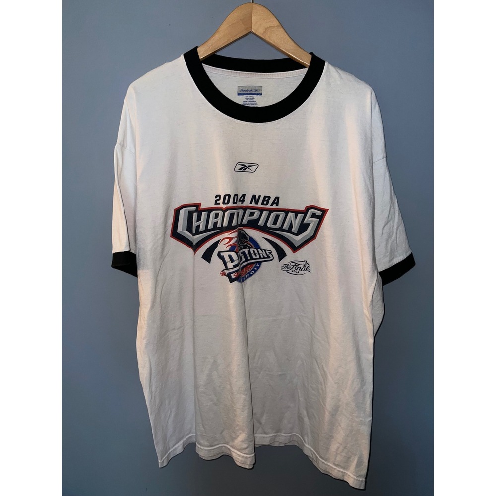 Reebok 2004 NBA Champions Detroit Pistons Ringer T-Shirt White XL Vintage Style